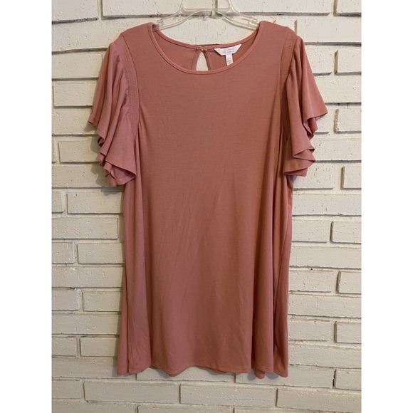 Lauren Conrad Size Petite XXL Summer Ruffle‎ Short Sleeve Dress Blush Pink - Picture 1 of 7